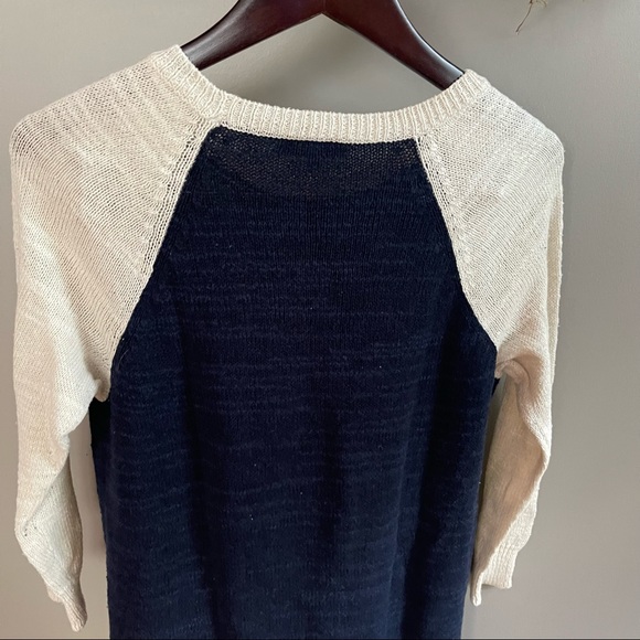 Madewell Raglan Baseball Sweater Size Medium Navy Blue & Cream Linen/Cotton/Silk - Picture 9 of 9